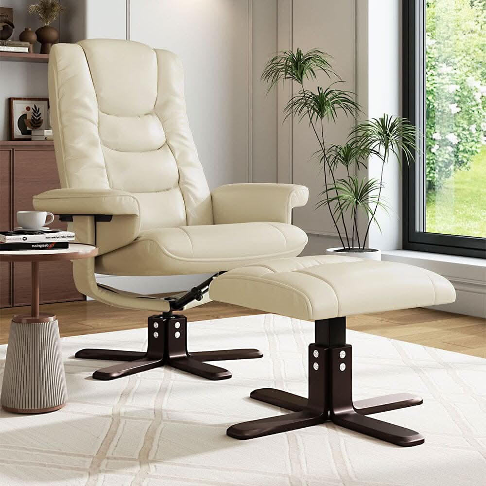 Executive Recliner Chair with Ottoman PU Leather Dark Brown Duck Feet Base