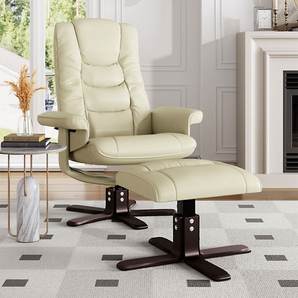 Executive Recliner Chair with Ottoman PU Leather Dark Brown Duck Feet Base