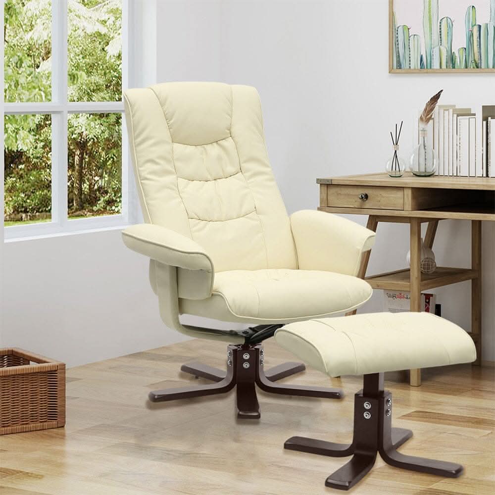 Executive Recliner Chair with Ottoman PU Leather Dark Brown Duck Feet Base