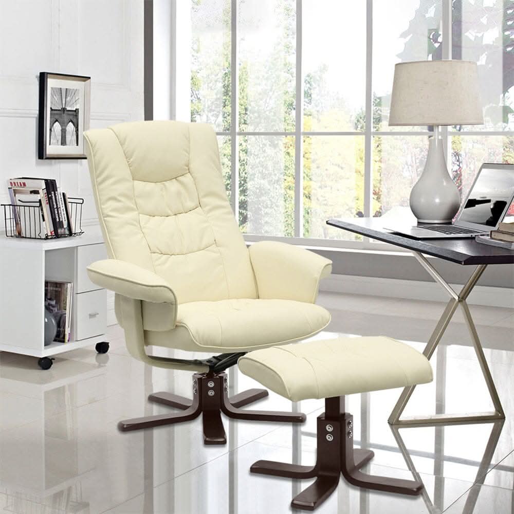 Executive Recliner Chair with Ottoman PU Leather Dark Brown Duck Feet Base