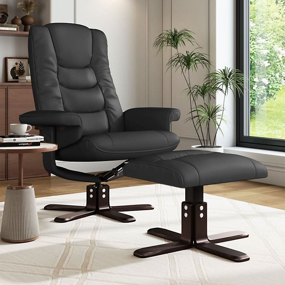 Executive Recliner Chair with Ottoman PU Leather Dark Brown Duck Feet Base