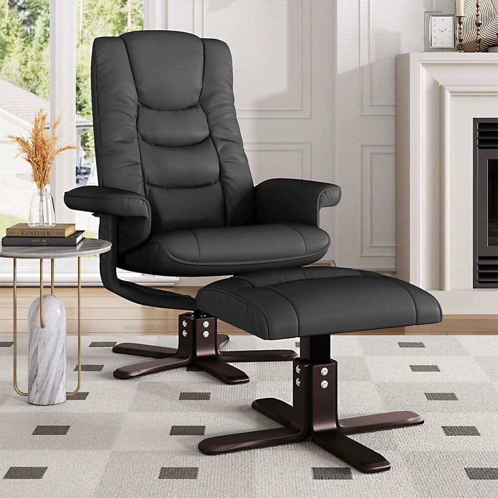 Executive Recliner Chair with Ottoman PU Leather Dark Brown Duck Feet Base