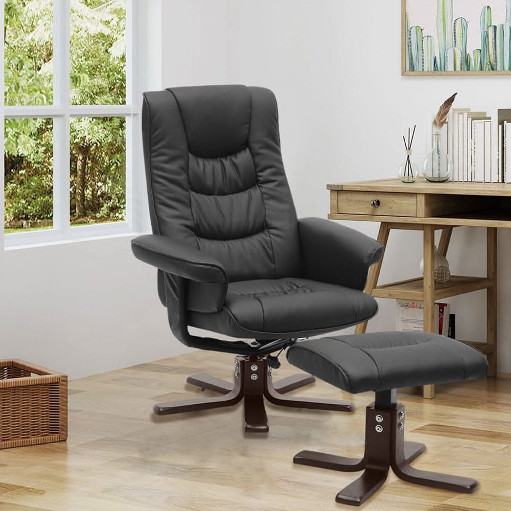 Executive Recliner Chair with Ottoman PU Leather Dark Brown Duck Feet Base