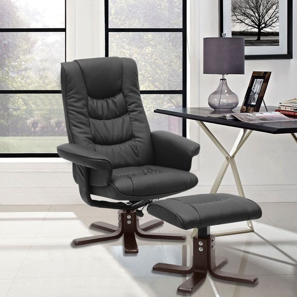 Executive Recliner Chair with Ottoman PU Leather Dark Brown Duck Feet Base