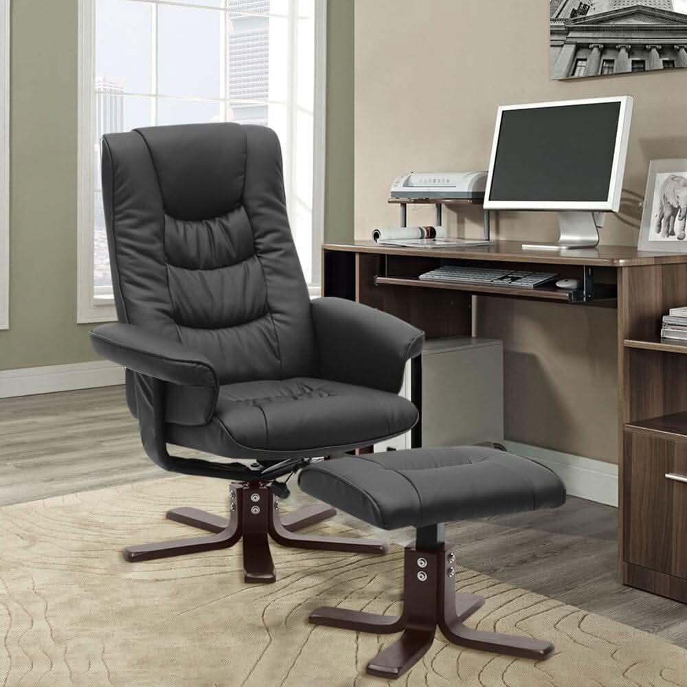 Executive Recliner Chair with Ottoman PU Leather Dark Brown Duck Feet Base