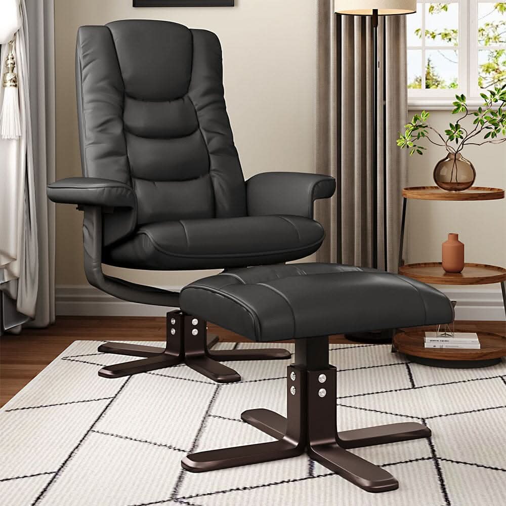 Executive Recliner Chair with Ottoman PU Leather Dark Brown Duck Feet Base