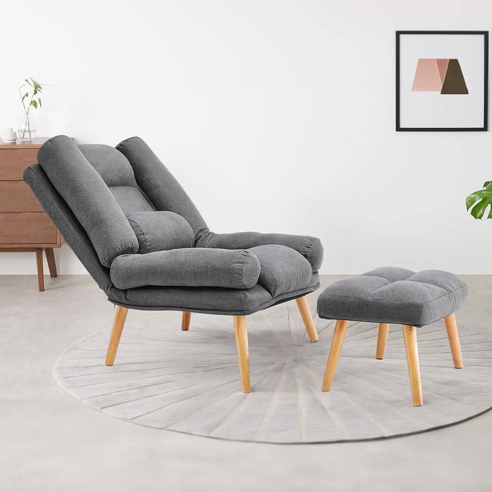 Modern Adjustable Leisure Chair with Ottoman Grey