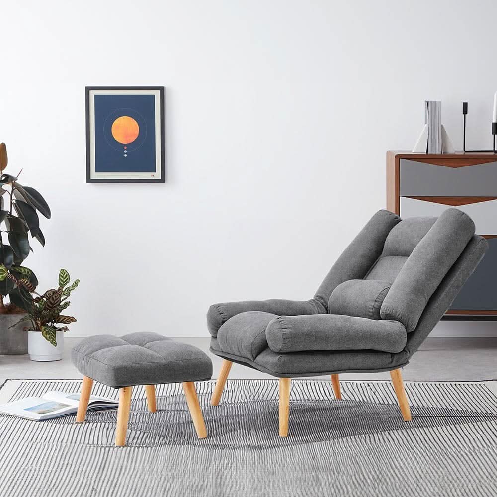 Modern Adjustable Leisure Chair with Ottoman Grey