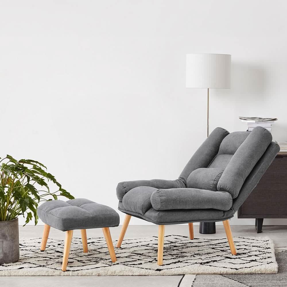 Modern Adjustable Leisure Chair with Ottoman Grey