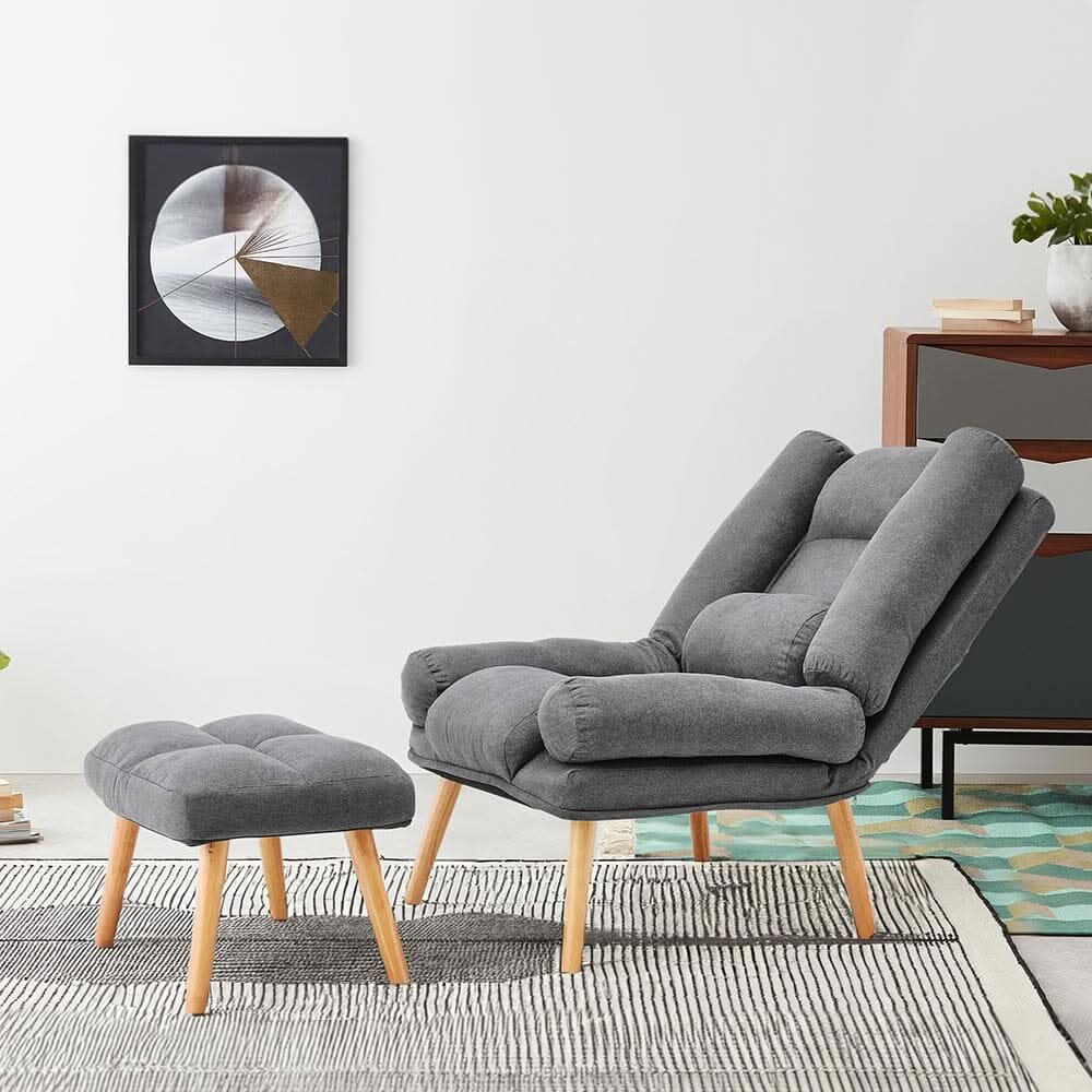 Modern Adjustable Leisure Chair with Ottoman Grey