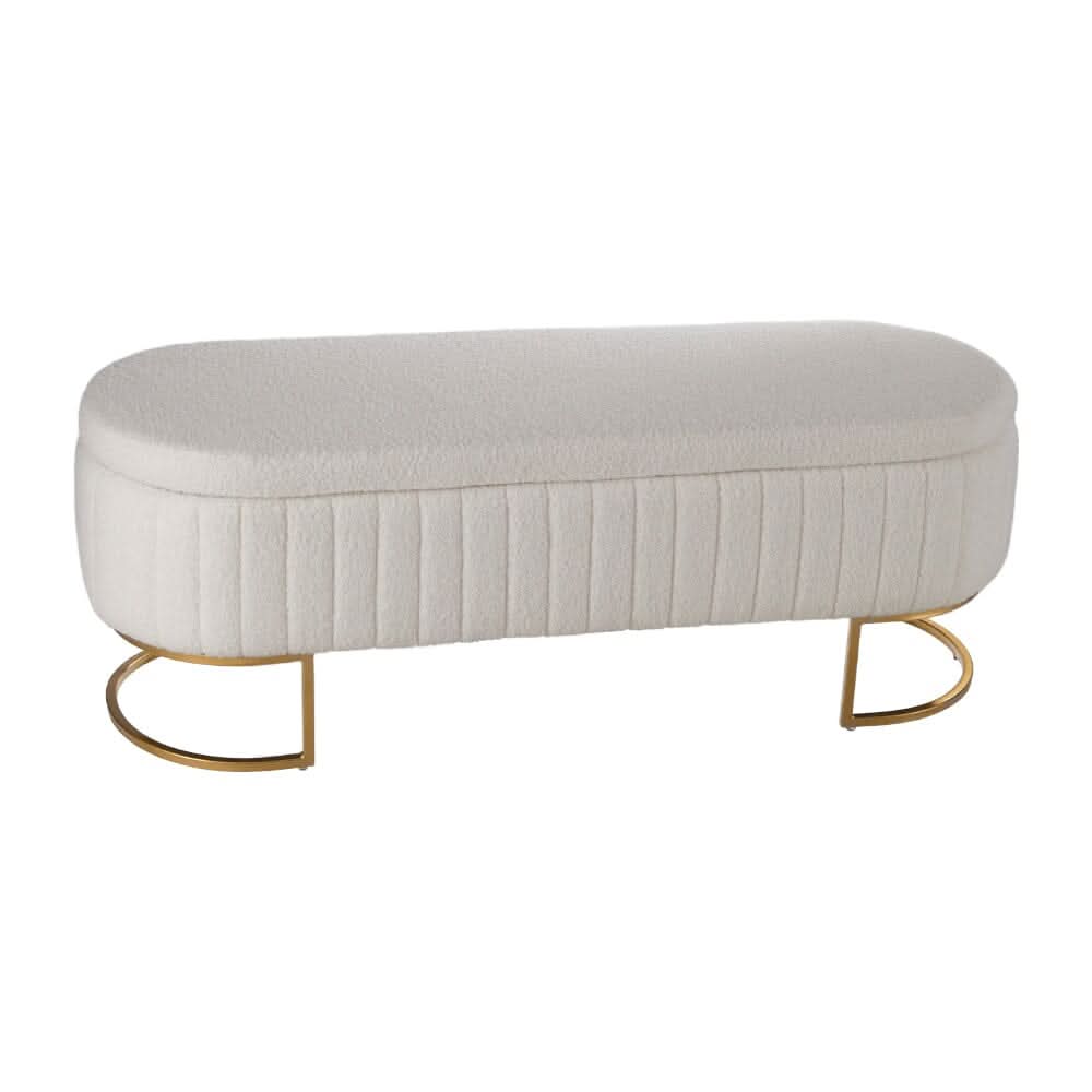 White Teddy Fleece Storage Bench with Metal Legs