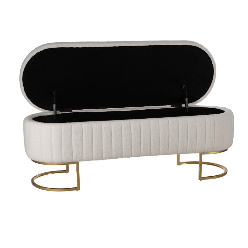 White Teddy Fleece Storage Bench with Metal Legs