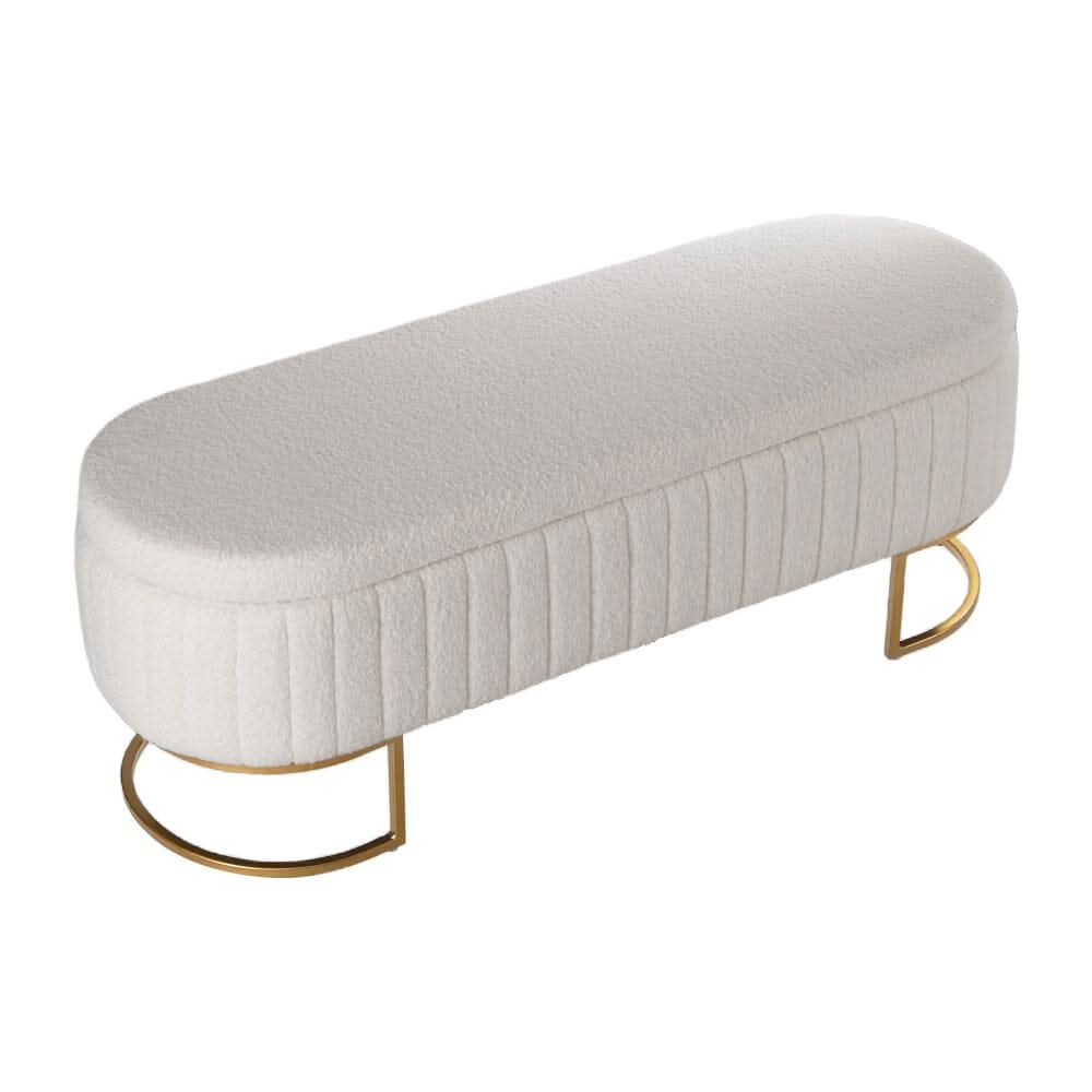 White Teddy Fleece Storage Bench with Metal Legs