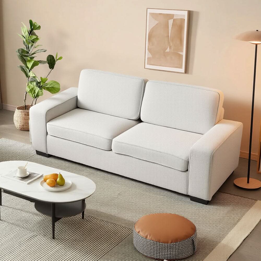 2 Seater Sofa White Teddy Fleece Double Box Packaging