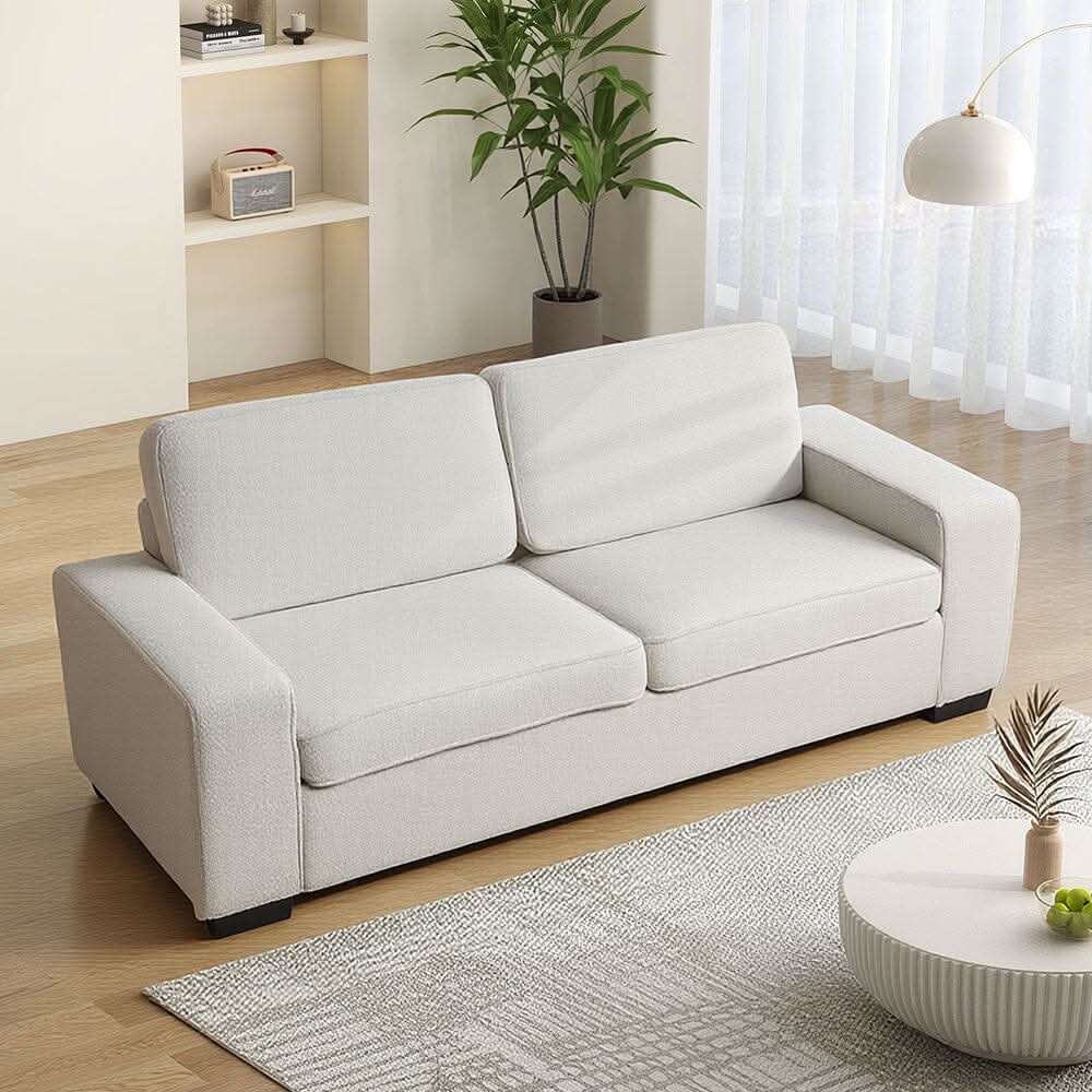 2 Seater Sofa White Teddy Fleece Double Box Packaging