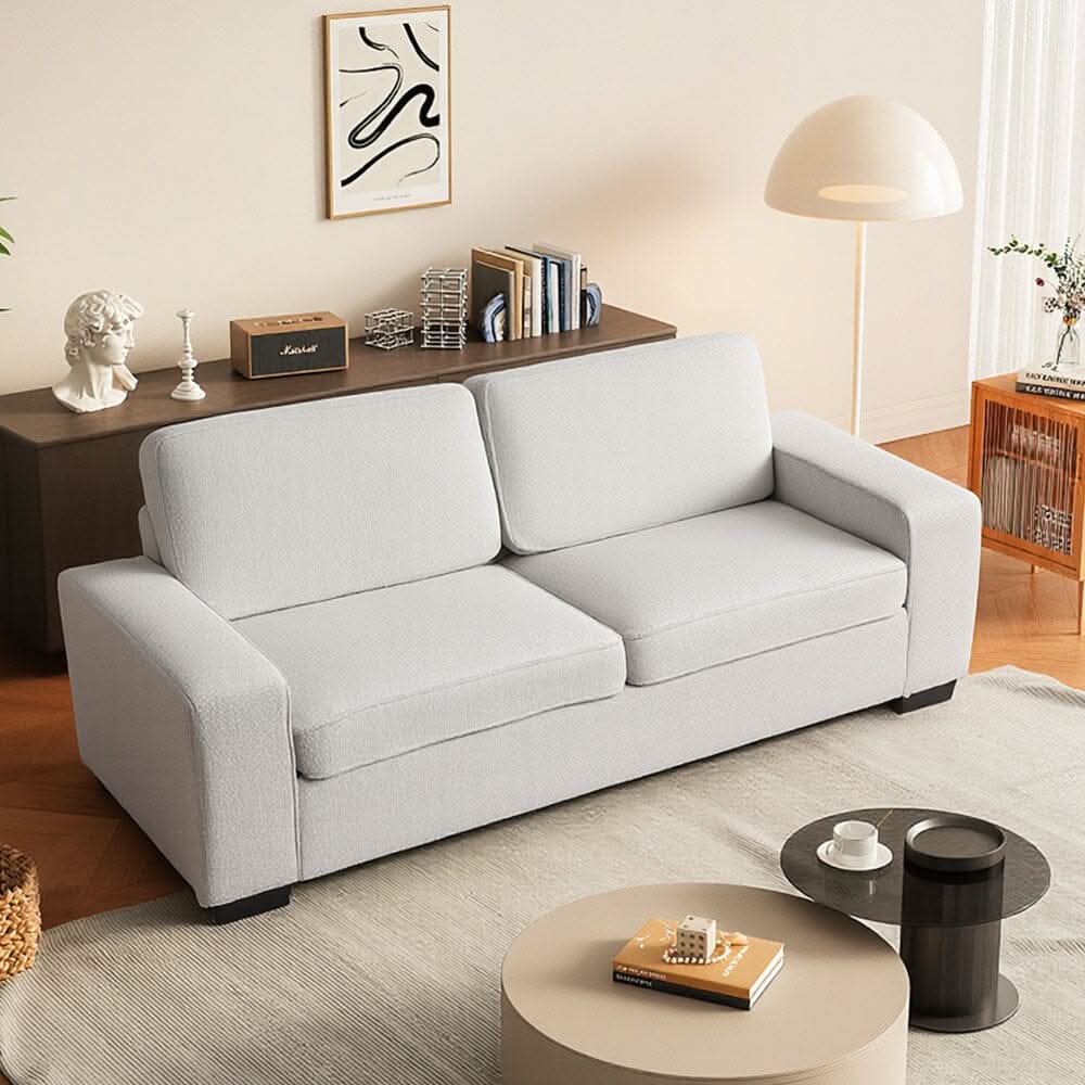 2 Seater Sofa White Teddy Fleece Double Box Packaging