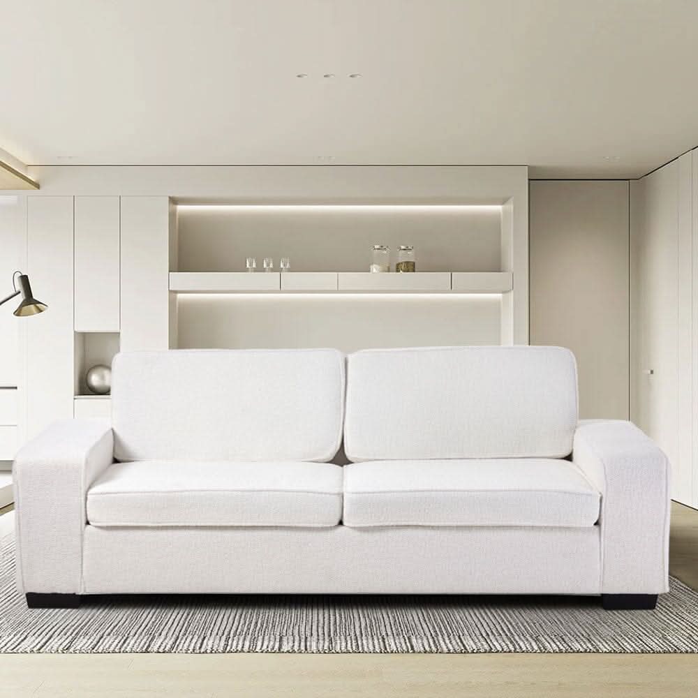 2 Seater Sofa White Teddy Fleece Double Box Packaging