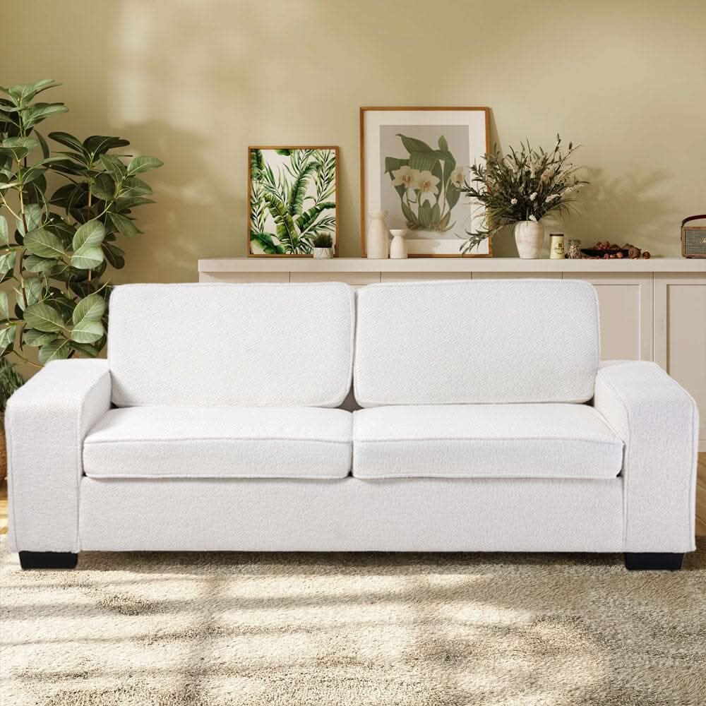 2 Seater Sofa White Teddy Fleece Double Box Packaging