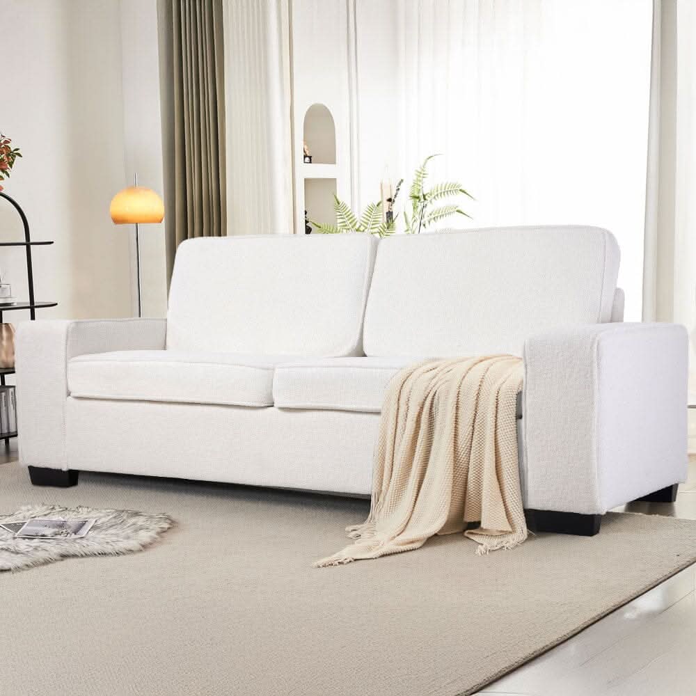 2 Seater Sofa White Teddy Fleece Double Box Packaging