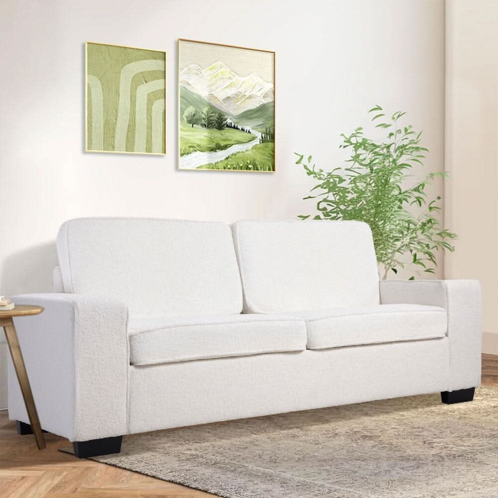 2 Seater Sofa White Teddy Fleece Double Box Packaging