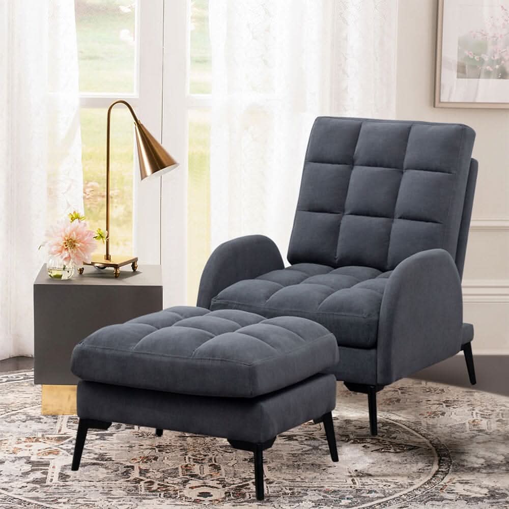 Sofa Bed Lamb Fleece 3 Recline Positions Black Metal Legs with Ottoman