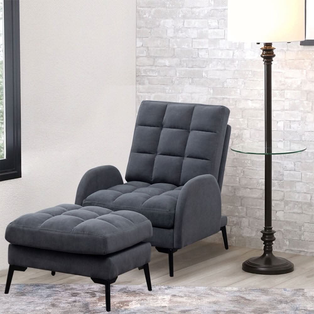Sofa Bed Lamb Fleece 3 Recline Positions Black Metal Legs with Ottoman