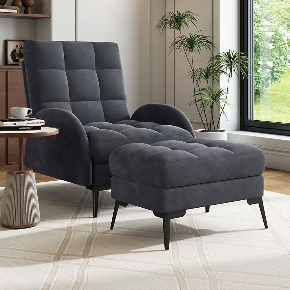 Sofa Bed Lamb Fleece 3 Recline Positions Black Metal Legs with Ottoman
