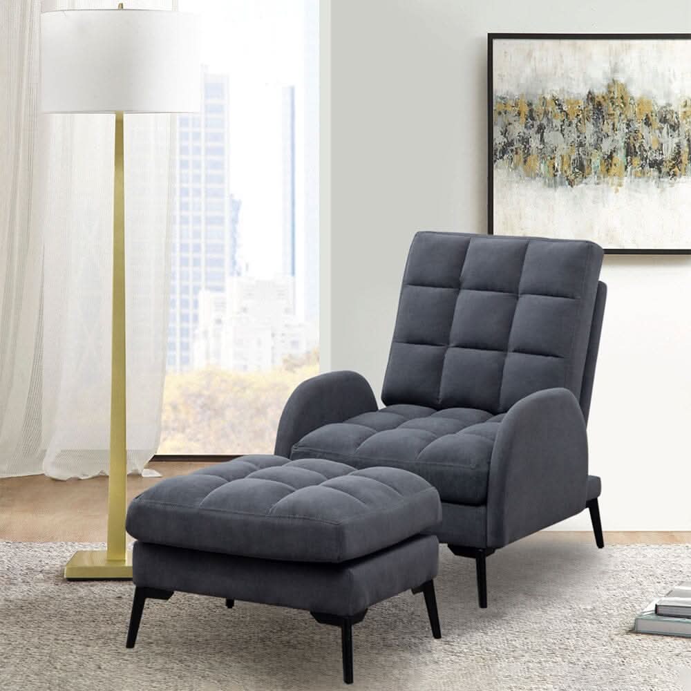 Sofa Bed Lamb Fleece 3 Recline Positions Black Metal Legs with Ottoman