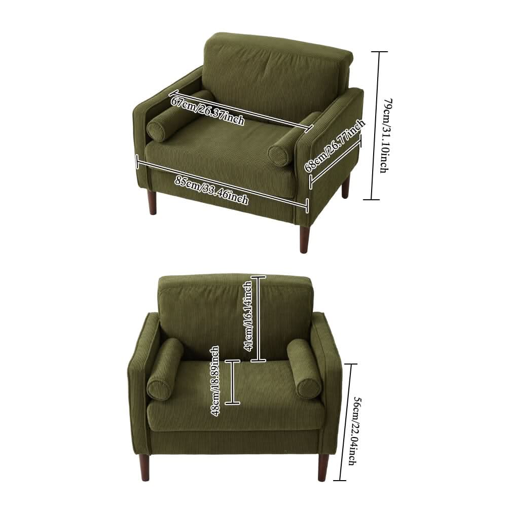 Accent Chair with 2 Cylindrical Pillows - Zippered Detachable Cushions