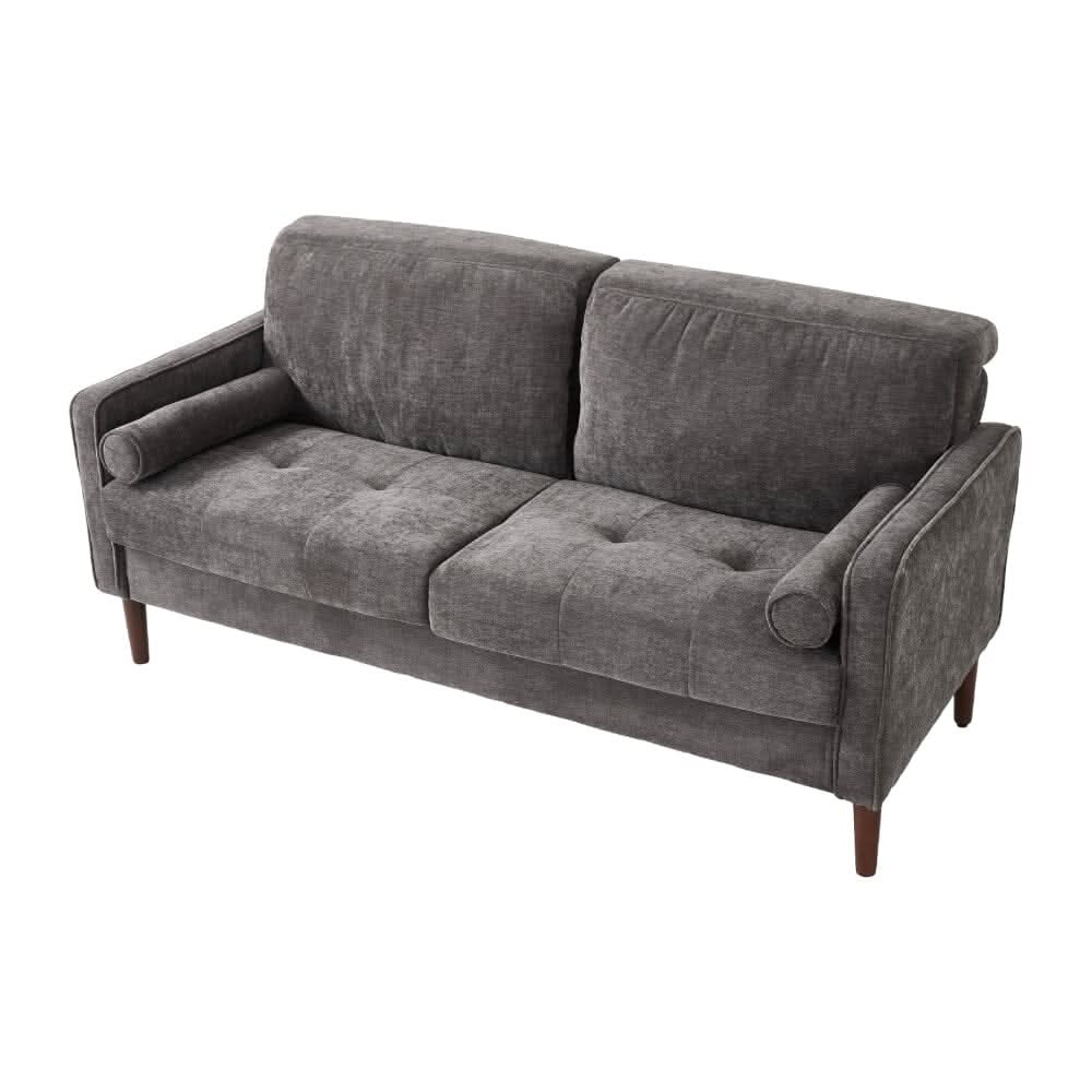 2 Seater Sofa with Cylindrical Pillows and Plush Cushions