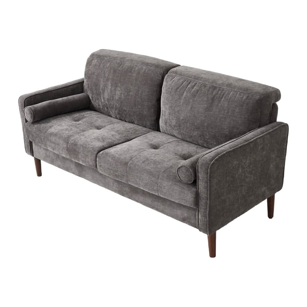 2 Seater Sofa with Cylindrical Pillows and Plush Cushions
