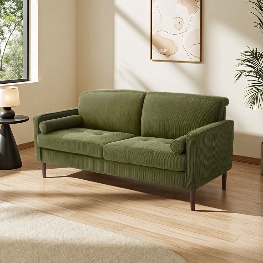 2 Seater Sofa with Cylindrical Pillows and Plush Cushions