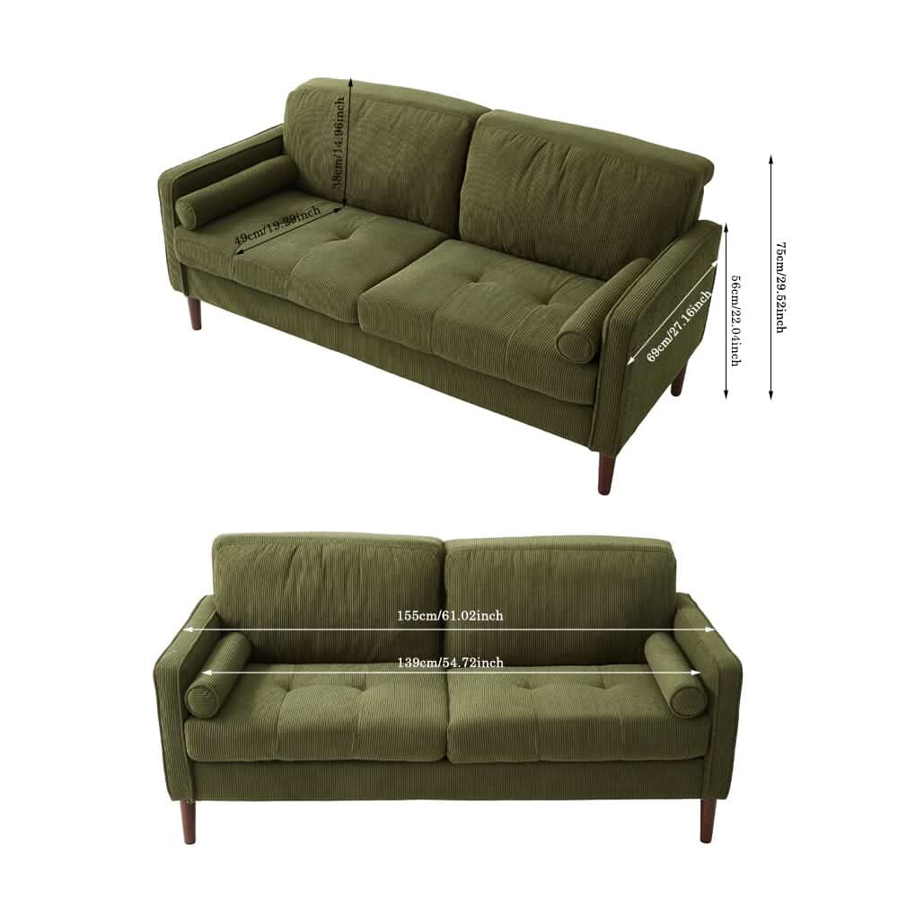 2 Seater Sofa with Cylindrical Pillows and Plush Cushions