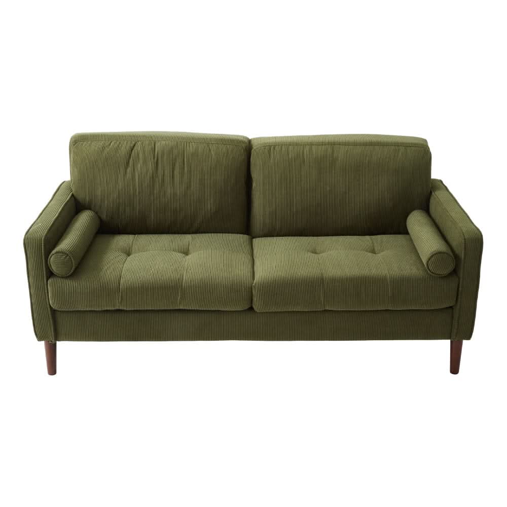 2 Seater Sofa with Cylindrical Pillows and Plush Cushions