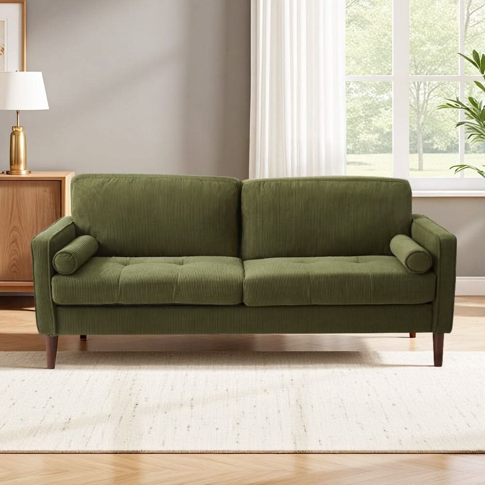 2 Seater Sofa with Cylindrical Pillows and Plush Cushions