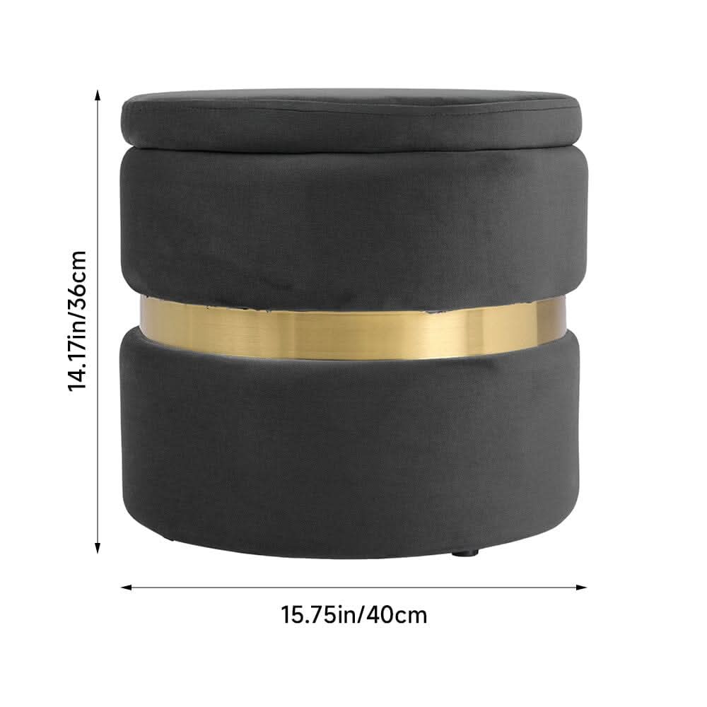 Velvet Storage Ottoman with Gold Ring Base – Compact Upholstered Footstool