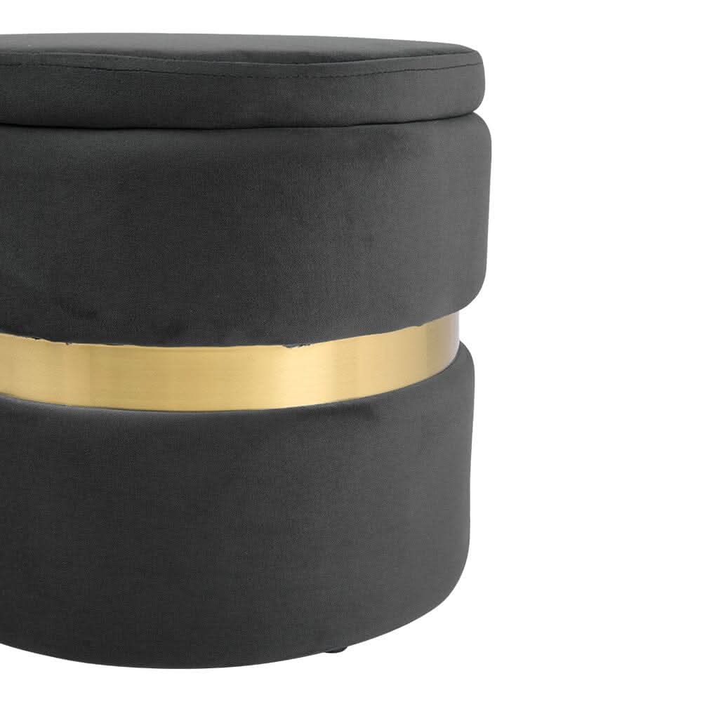 Velvet Storage Ottoman with Gold Ring Base – Compact Upholstered Footstool