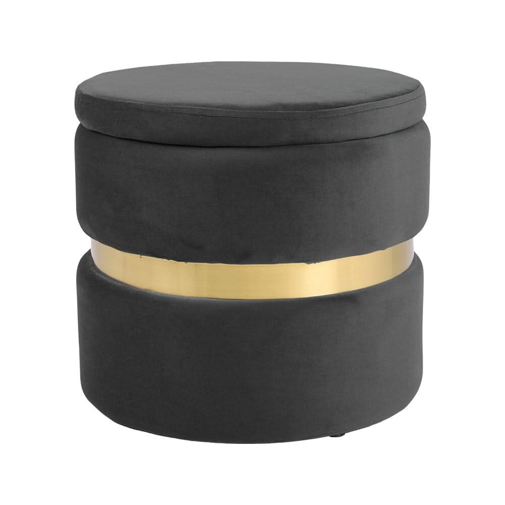 Velvet Storage Ottoman with Gold Ring Base – Compact Upholstered Footstool