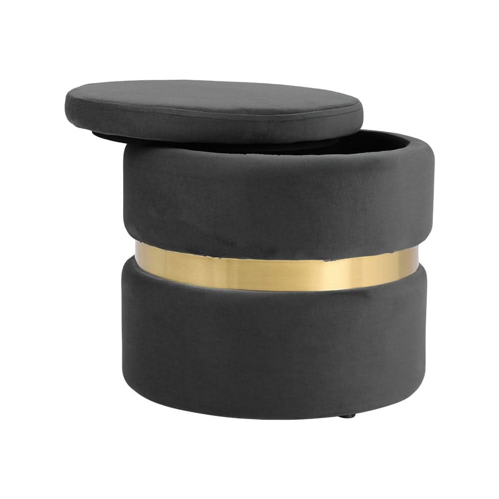 Velvet Storage Ottoman with Gold Ring Base – Compact Upholstered Footstool