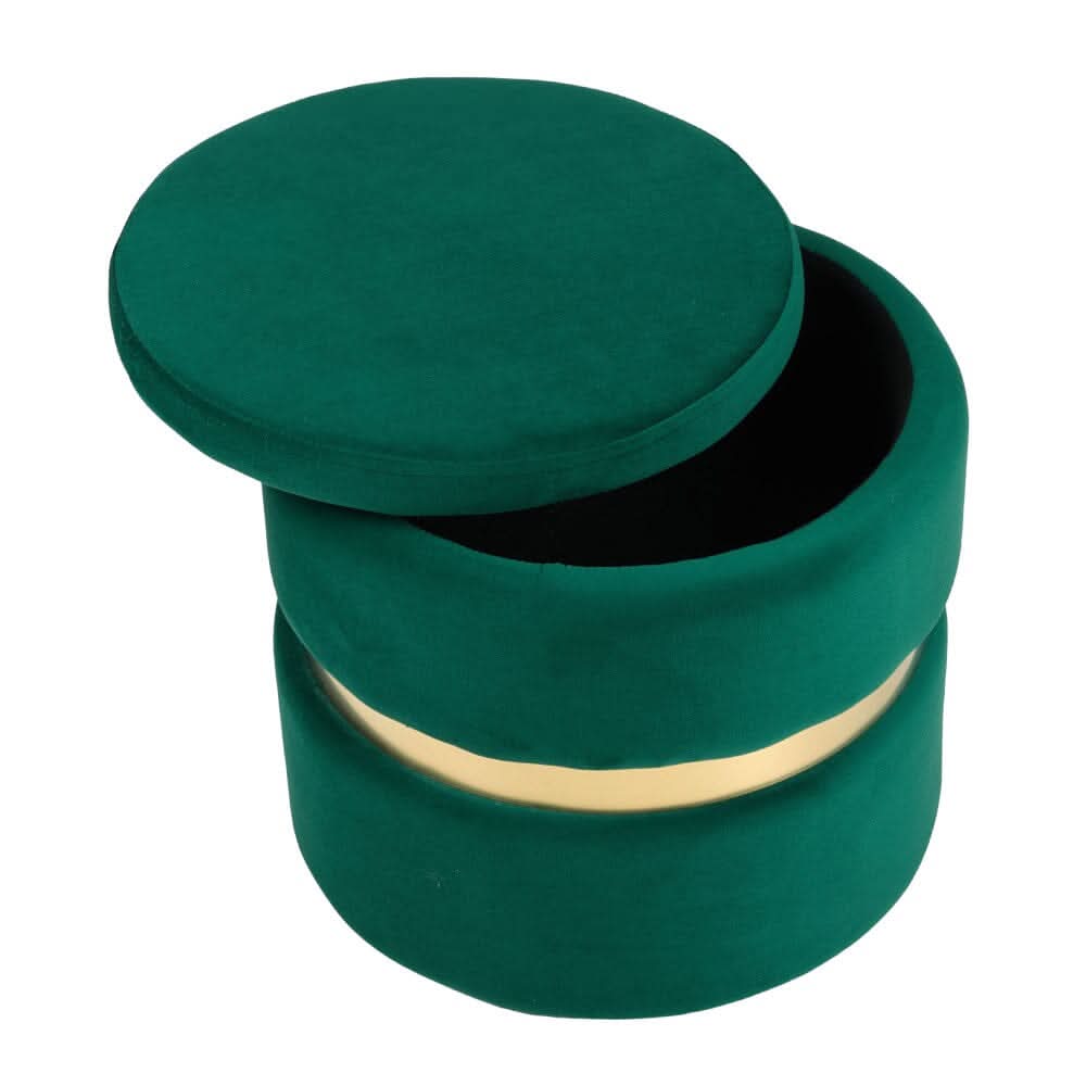 Velvet Storage Ottoman with Gold Ring Base – Compact Upholstered Footstool