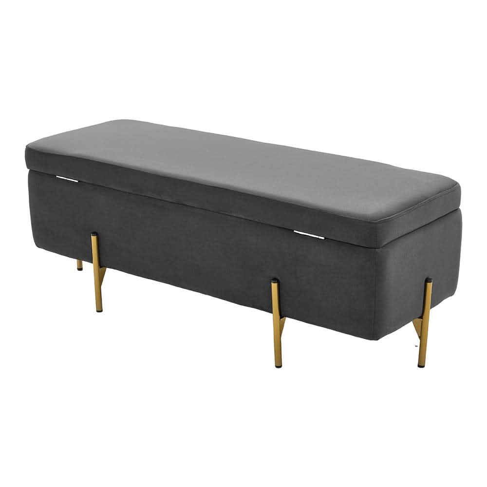 Royal Blue Velvet Storage Bench with Gold Metal Legs