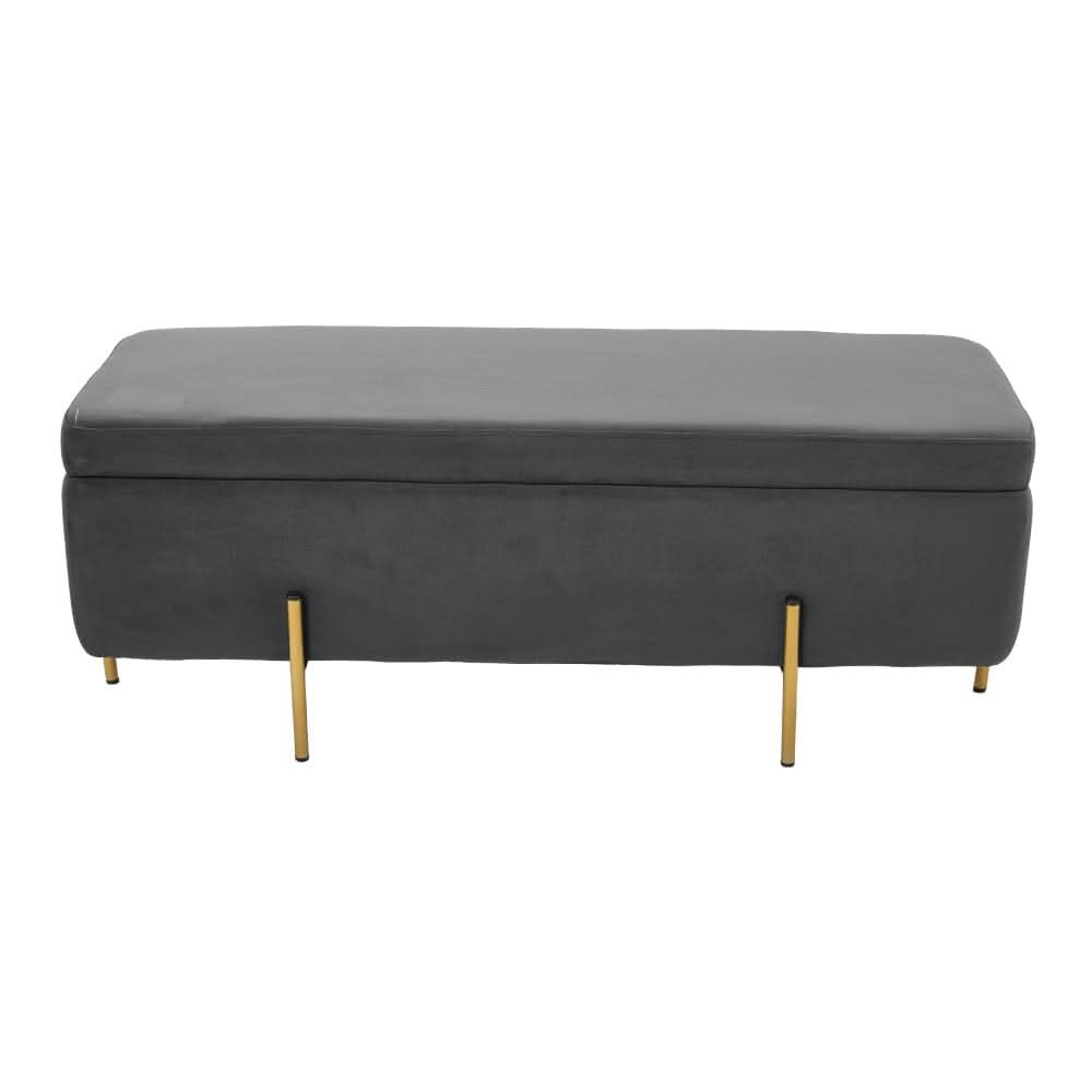 Royal Blue Velvet Storage Bench with Gold Metal Legs