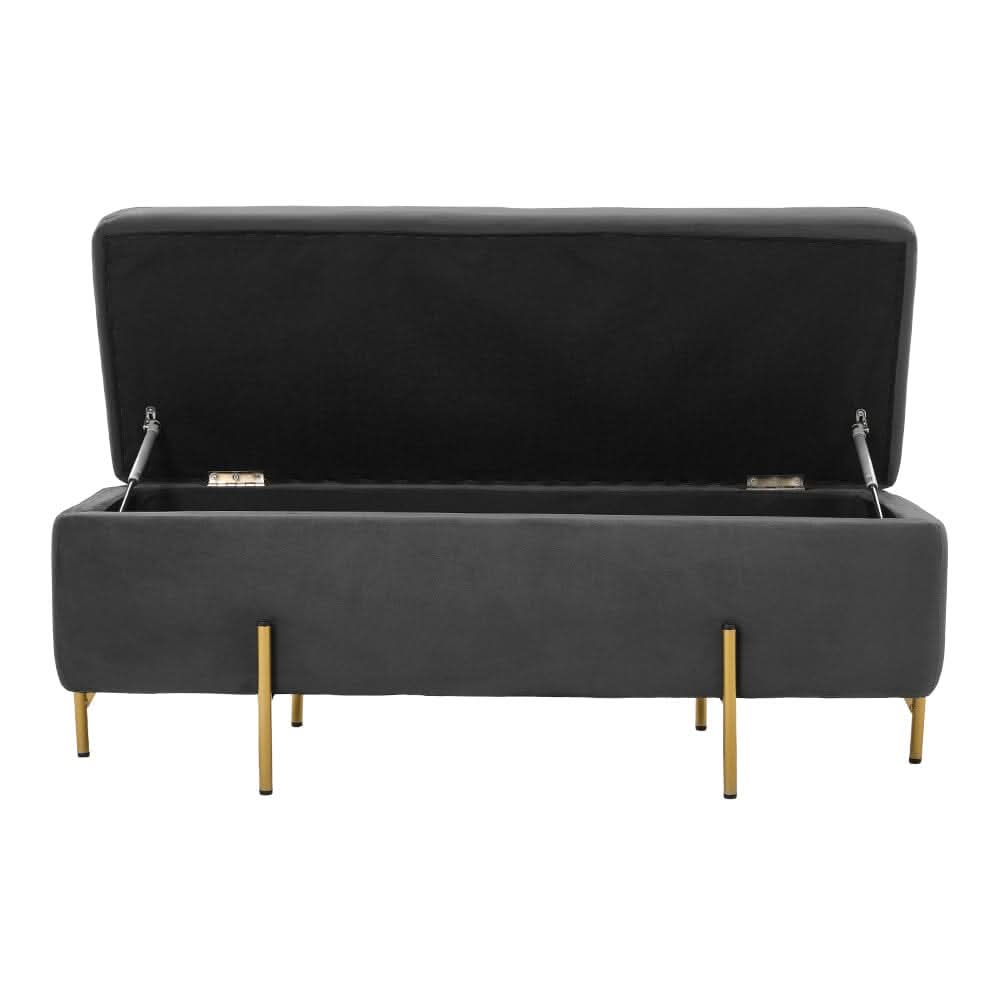 Royal Blue Velvet Storage Bench with Gold Metal Legs