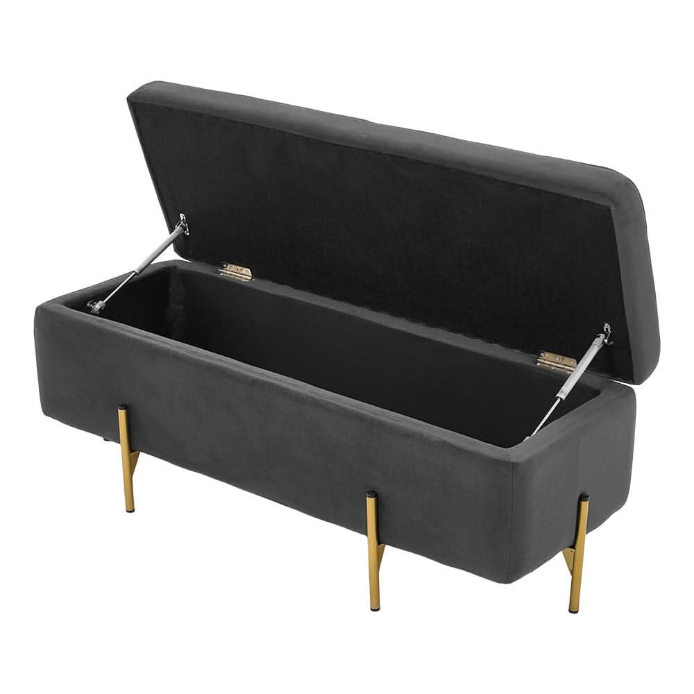 Royal Blue Velvet Storage Bench with Gold Metal Legs