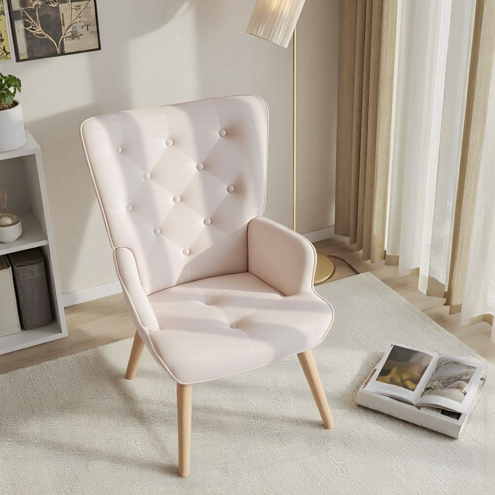 Retro Tufted Wingback Accent Chair Velvet Fabric