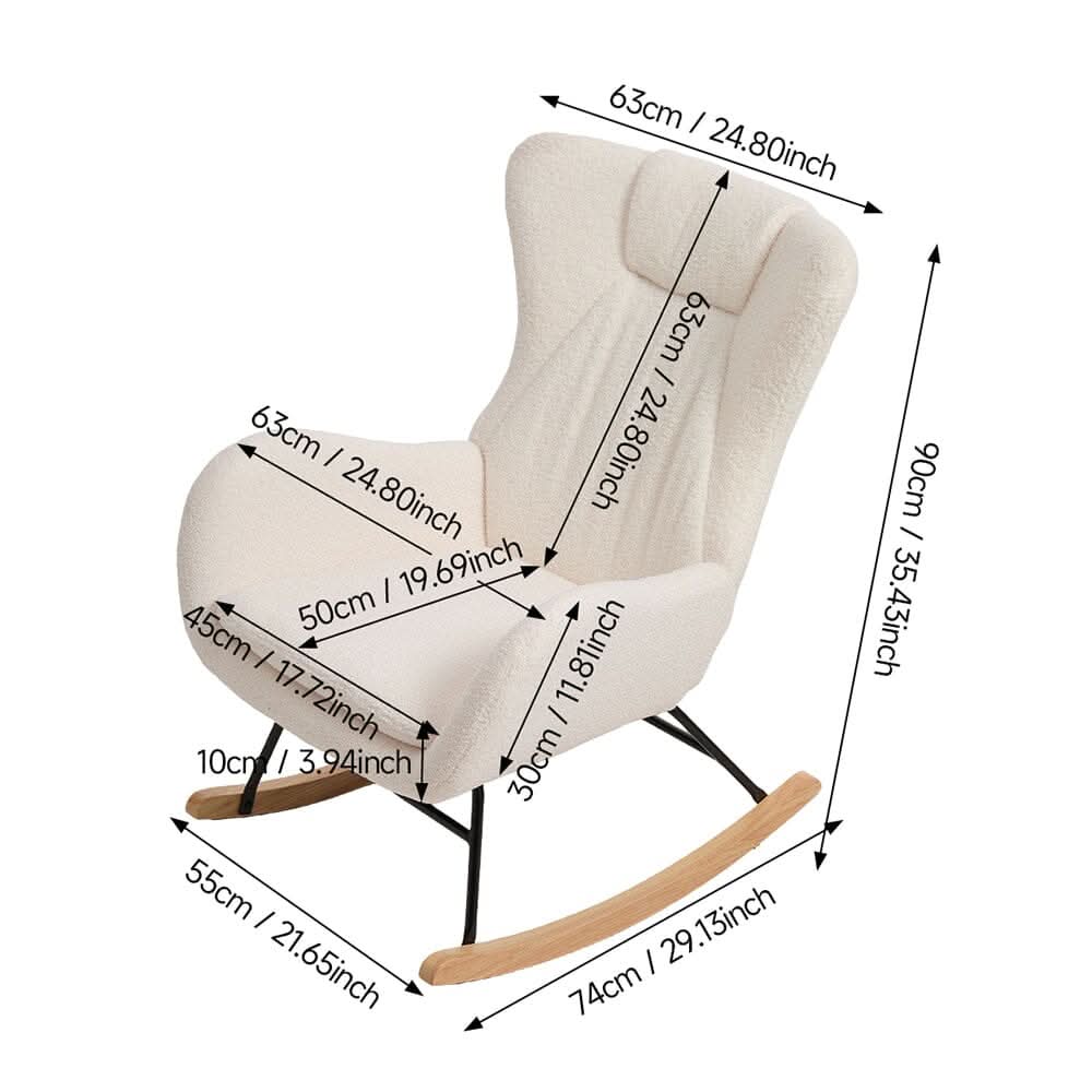 Modern Teddy Fabric Rocking Chair with Wooden Legs