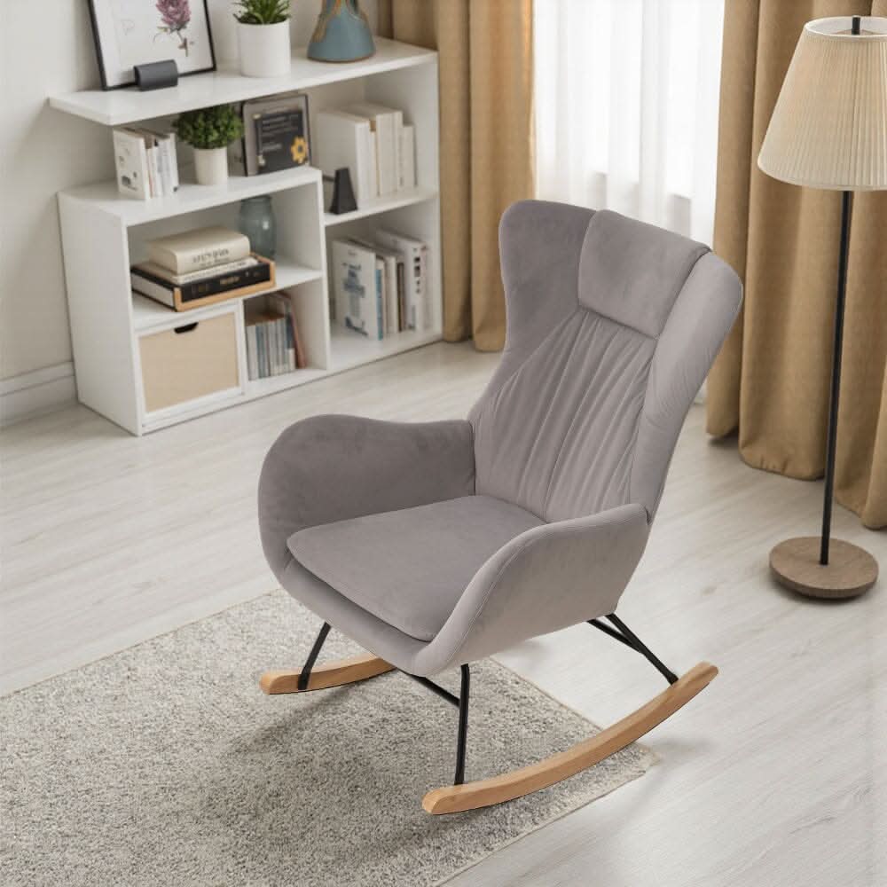 Modern Teddy Fabric Rocking Chair with Wooden Legs