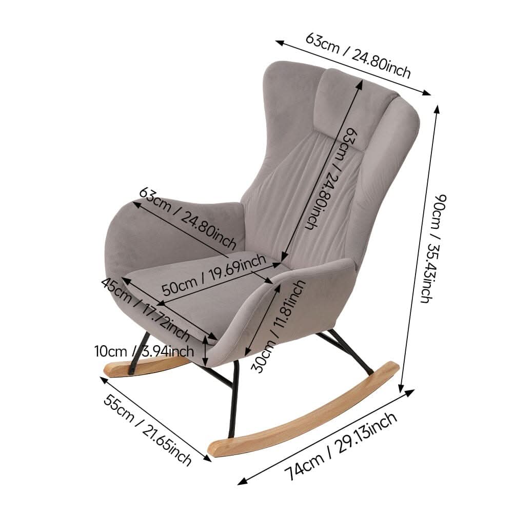 Modern Teddy Fabric Rocking Chair with Wooden Legs