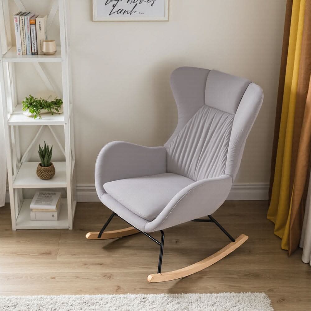 Modern Teddy Fabric Rocking Chair with Wooden Legs