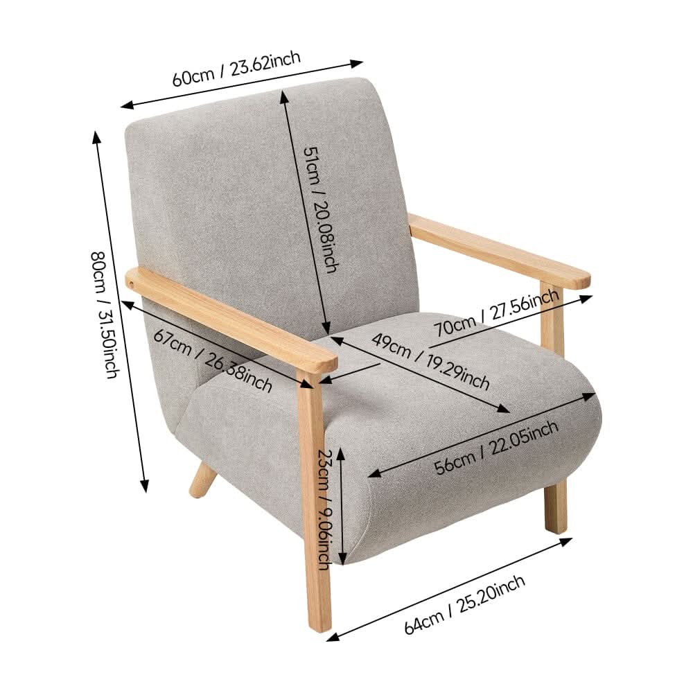 Scandinavian Accent Chair Chenille Fabric with Wooden Armrests